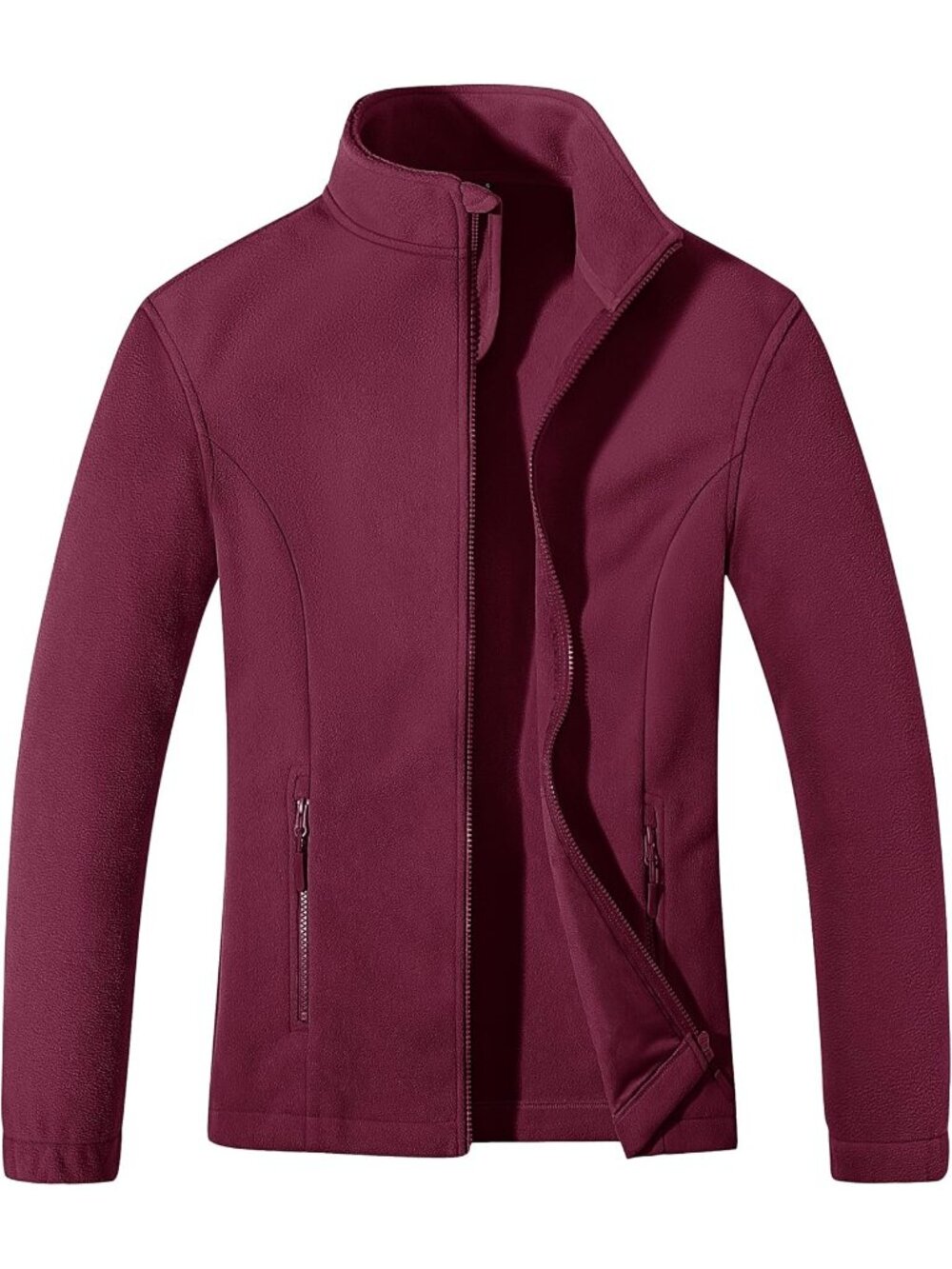 〽️Women Wine Red Fleece Zip Up Coat Lightweight  Warm Long Sleeve Winter Jacket